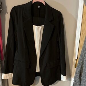 SHEIN Black Blazer with White Accents